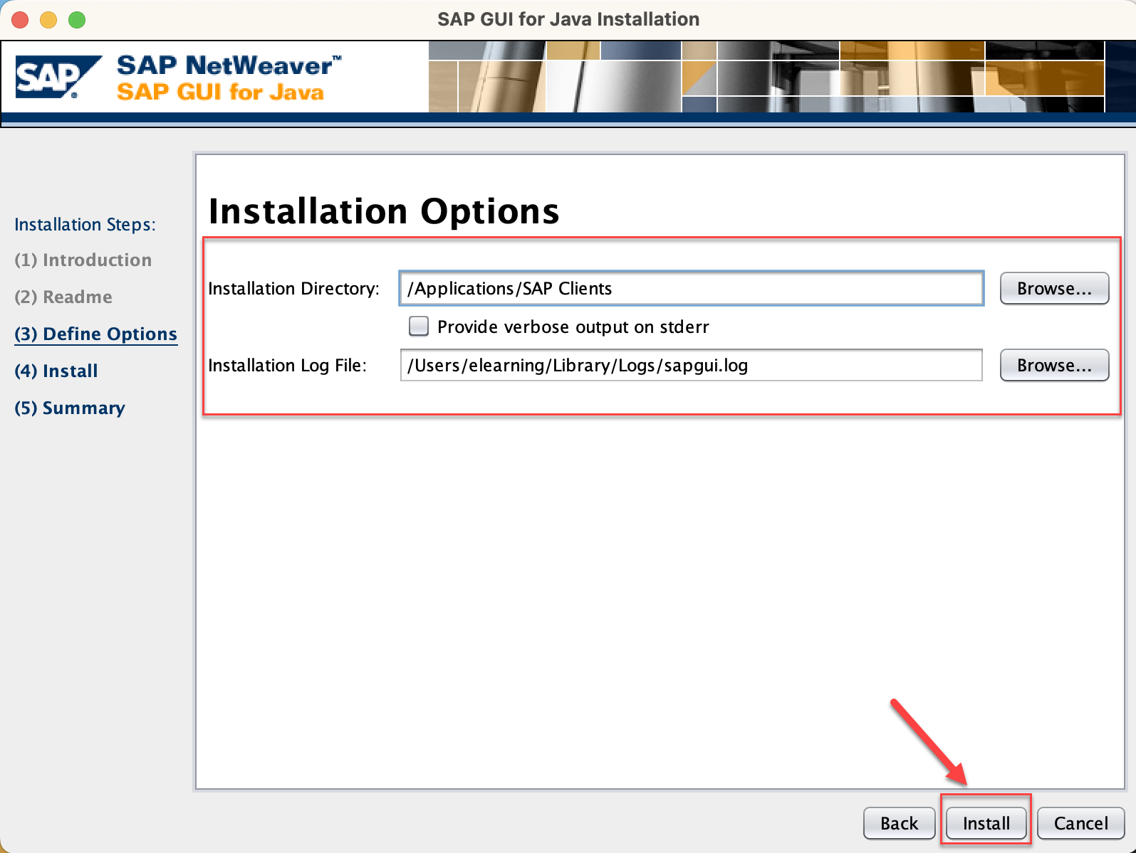 SAP GUI for Java choosing install location