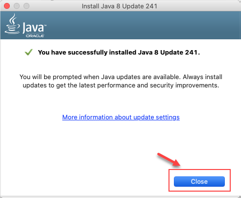 Example of the Java install option complete on a Mac