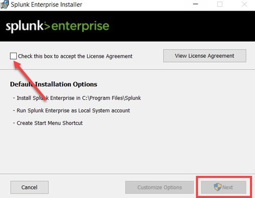 Licensing agreement to install Splunk