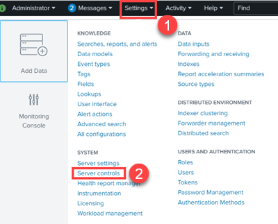 Server controls to restart Splunk