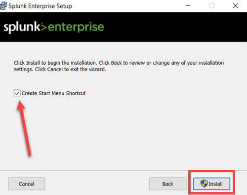 Create Splunk shortcut and install