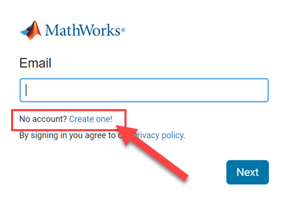 Create an account with MATLAB