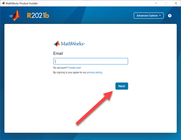 Signing into MATLAB installation wizard