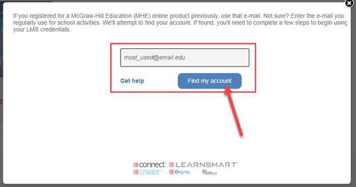 Example of interface where students will either create an account or sign in with an ERAU McGraw-Hill account
