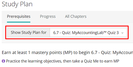 Select specific chapters from the Study Plan interface