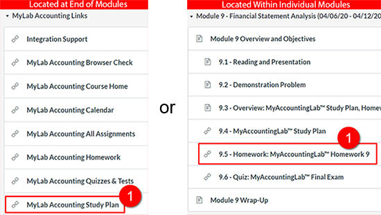 An example of the click path to find study plan