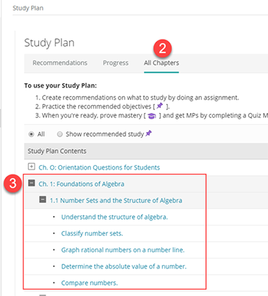 An example of the click path to find study practice problem.