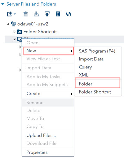 Files (Home) new folder option in SAS