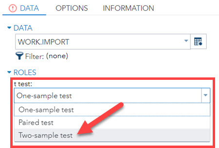 Two sample test for a t-test