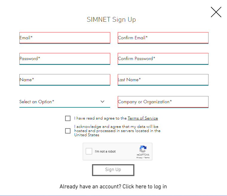 SIMNET Sign Up Page