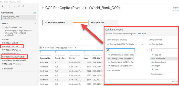 Editing a relationship between datasets