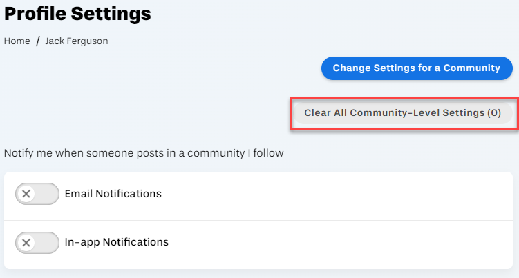 Yellowdig Clear Community Notifications Settings