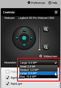 The controls options for Logitech software