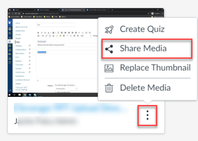 Location of Share Media option when editing a media file