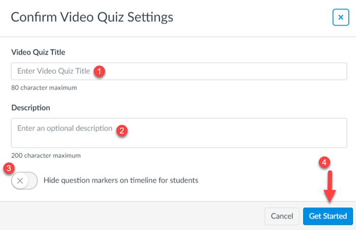 Options when creating the quiz in canvas